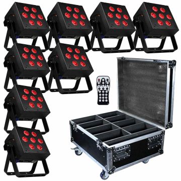 (8) Blizzard Lighting SkyBox EXA RGBAW+UV LED Par Lights & Case Package Small Image