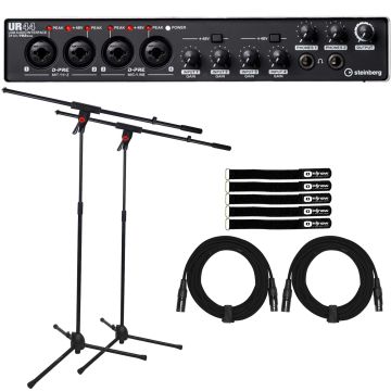 Steinberg UR44 USB Audio Interface with Microphone Boom Stands Package