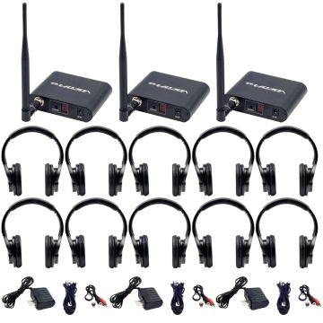 VocoPro Silent Disco 310 Package with 3 Transmitters and 10 Headphones