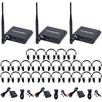 VocoPro Silent Disco 325 Package with 3 Transmitters and 25 Headphones