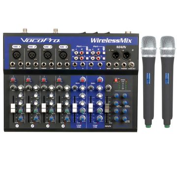 VocoPro WirelessMix-2 All-In-One Live Sound / Karaoke Mixer with 2 UHF Wireless Mics and SD Audio Recorder
