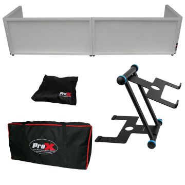 White Trim 6ft Table Top DJ Facade and Scrim with Ultimate Support JS-LPT500 Compact Laptop Stand Package