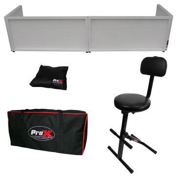 White Trim 6ft Table Top DJ Facade and Scrim with Ultimate Support JS-MPF100 Music Performance Chair Package