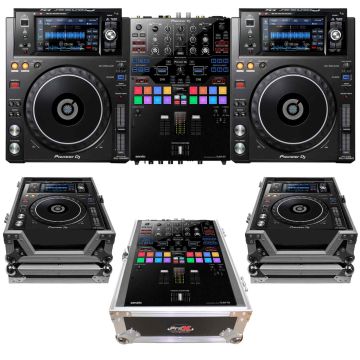 Pioneer DJM-S9 Professional 2-Channel Serato Battle Mixer with (2) XDJ-1000MK2 Digital Performance Multi players & Cases Pro DJ Package