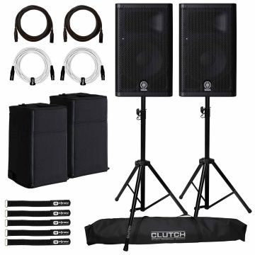 2x Yamaha DXR8MKII 8" 2-way Active Loudspeakers with Clutch Heavy Duty Tripod Stands & Covers Package