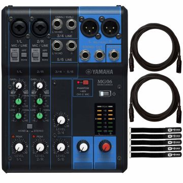 Yamaha MG06 6-Input Stereo Mixer with Cables Package