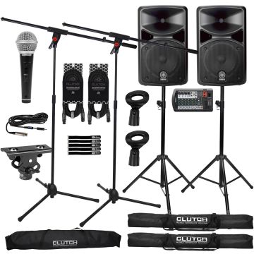 Yamaha STAGEPAS 400BT Powered PA System with Samson Dynamic Vocal Microphone Package