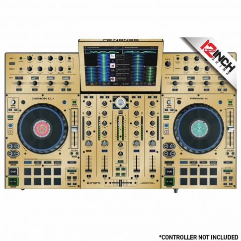 12 Inch Skinz Denon PRIME4 Metallics Brushed Gold Hardware Overlays