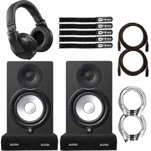 (2) Yamaha HS8 8" Bi-Amplified Nearfield Powered Studio Monitors with Pioneer DJ Black Headphones Package