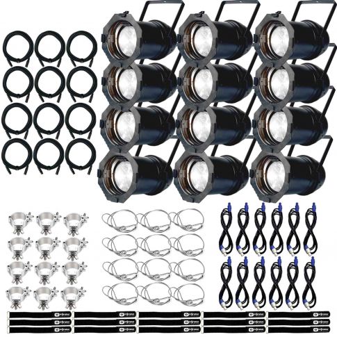 (12) American DJ Par Z100 3k COB Warm White LED Par Cans Package