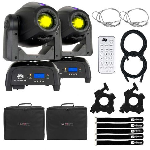 (2) American DJ Focus Spot 2X LED Moving Heads with Remote & Cases