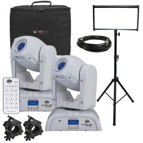 (2) American DJ Pocket Pro Pearl LED Moving Heads with Lighting Stand