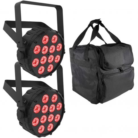 (2) Chauvet DJ SlimPAR T12 BT Bluetooth Wash Lights with Protective Transport Bag Package