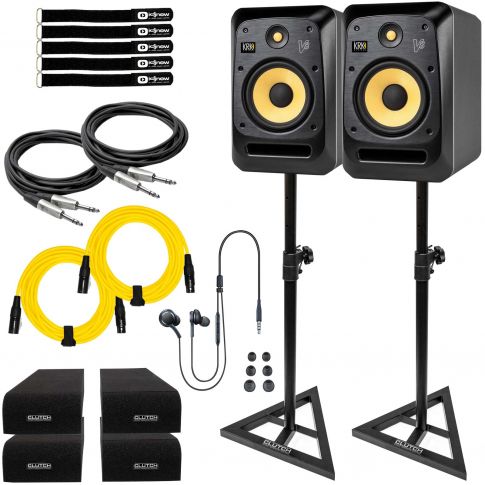 (2) KRK V4 S8 2-Way 8" Powered Monitors with Stands & Earphones