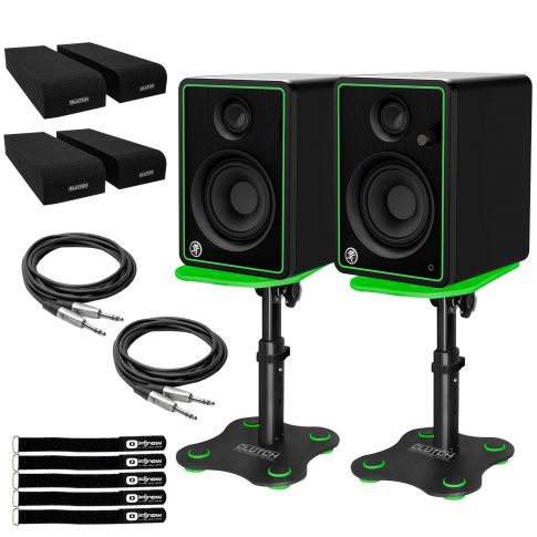 (2) Mackie CR4-X 4" Multimedia Monitors with Stands & Green Trim