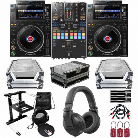 (2) Pioneer DJ CDJ-3000 Players with DJM-S11 2-Channel Mixer & Cases