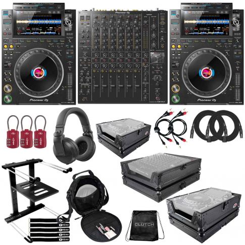 (2) Pioneer DJ CDJ-3000 Players with DJM-V10-LF Mixer & Black Cases