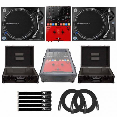 (2) Pioneer PLX-1000 DJ Turntables with DJM-S5 Mixer & Black Case