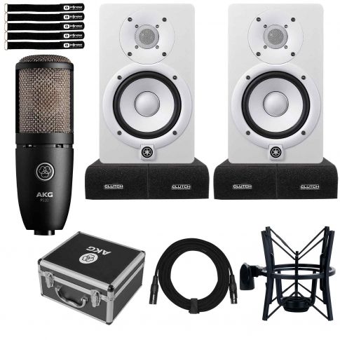 (2) Yamaha HS5W 5" Two-Way White Monitors with AKG Microphone