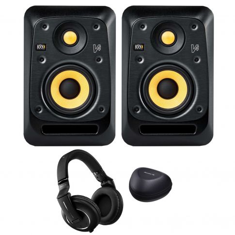 (2) KRK V4 S8 V Series 2-Way 8" Powered Monitors with Pioneer HDJ-2000MK2 DJ Headphones Package