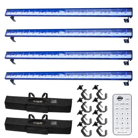 (4) American DJ ECO UV Bar Plus IR w/Clamps & Cases Bundle