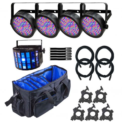 (4) Chauvet DJ SlimPAR 56 LED Uplights with Mini Kinta Effect Light