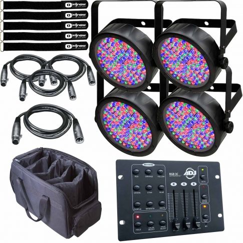 (4) Chauvet DJ SlimPAR 56 LED Uplights with Obey 3 Controller & Case
