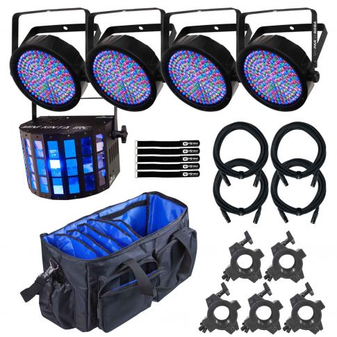 (4) Chauvet DJ SlimPAR 64 RGBA Uplights with Mini Kinta Effect Light