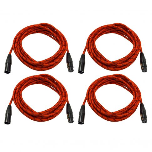 (4) Clutch 20' Red Braided XLR Microphone / Speaker Cables Package