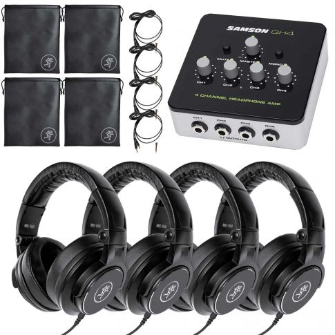 (4) Mackie MC-150 Closed-Back Headphones with 4-Channel Amplifier