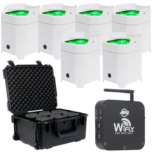 (6) American DJ Element HEXIP Pearl Powered LED Pars with Wireless DMX Transceiver & Case Package