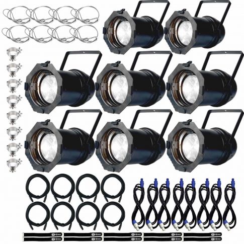 (8) American DJ Par Z100 3k COB Warm White LED Par Cans Package