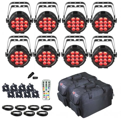 (8) Chauvet DJ SlimPAR Pro H USB Wash Lights with Carry Bags and Remote