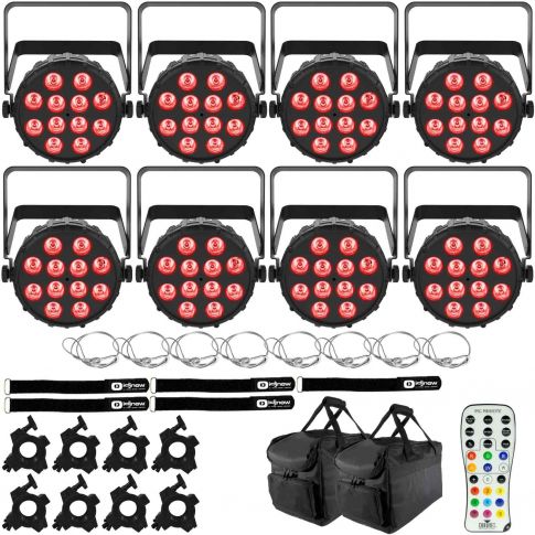 (8) Chauvet DJ SlimPAR T12 BT Wash Lights with Remote & Bags Package