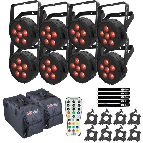 (8) Chauvet DJ SlimPAR T6BT Bluetooth Wash Lights with Gear Bags