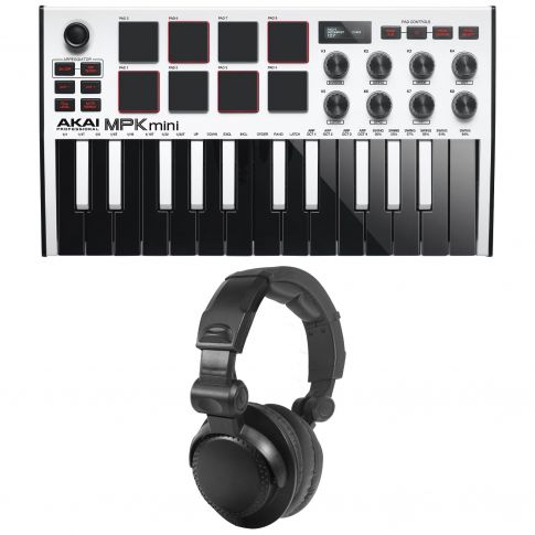 Akai MPK Mini MK3 White Keyboard Controller with DJ Headphones
