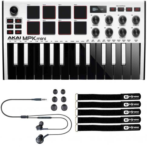 Akai MPK Mini MK3 White Keyboard Controller with Earphones