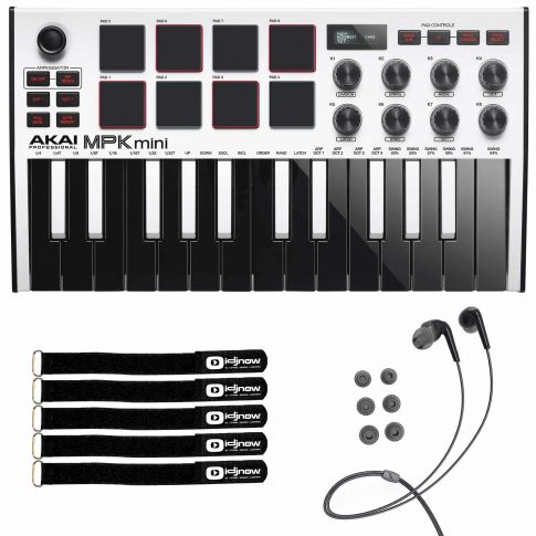 Akai MPK Mini MK3 White Keyboard Controller with Mee Black Headphones