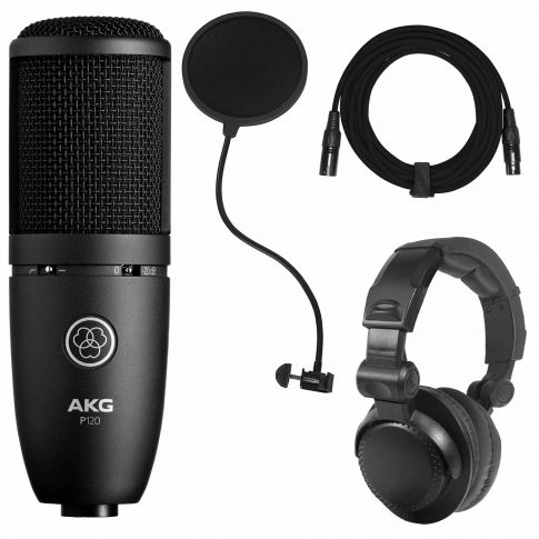 AKG P120 Black Condenser Microphone with Pop Filter & Headphones