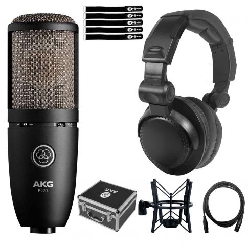AKG Perception P220 Large Diaphragm Condenser Microphone & Headphones