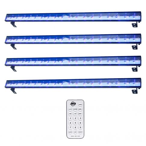 American DJ Eco UV Bar Plus IR Black Lights with UCIR Remote Four Pack