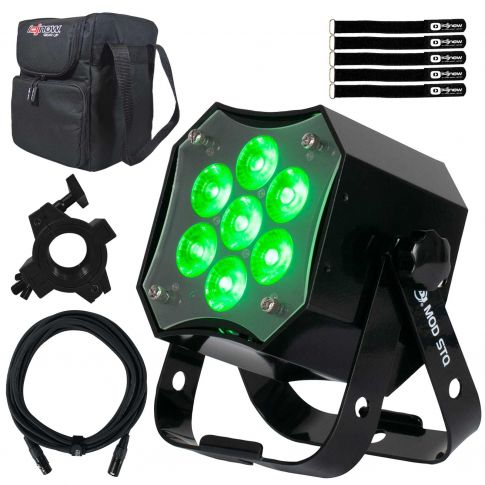 American DJ MOD STQ Compact 7x 8-Watt RGBW 4-in-1 LED Mini MOD Par with Carry Case Package