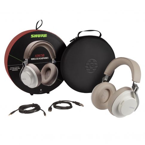 AONIC 50 Wireless Noise Cancelling Headphones in White and Tan
