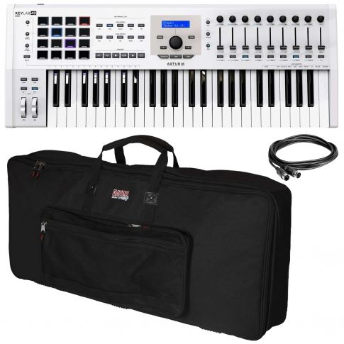 Arturia KeyLab MKII 49-Key White MIDI Controller Deluxe with Gator Cases GKB Series 49 Note Padded Keyboard Gig Bag Package