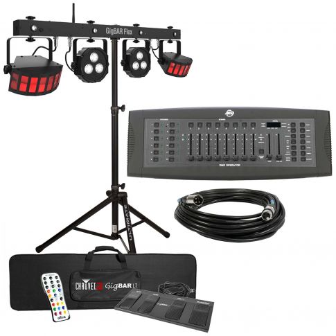 Chauvet DJ GigBar Flex Pack-n-Go Effect Lighting System with American DJ DMX Controller & Ultimate Support Stand Package