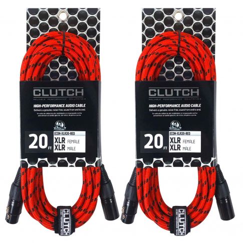 Clutch 20' Red Braided XLR Microphone / Speaker Cables (2 pack)