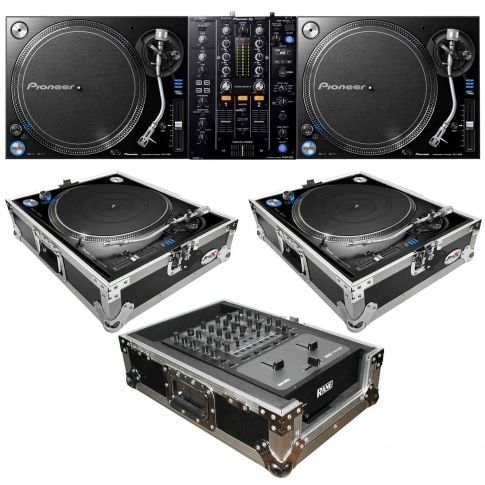 (2) Pioneer PLX-1000 Direct Drive Turntables with DJM-450 2-Channel Mixer & ATA Cases Professional DJ Package