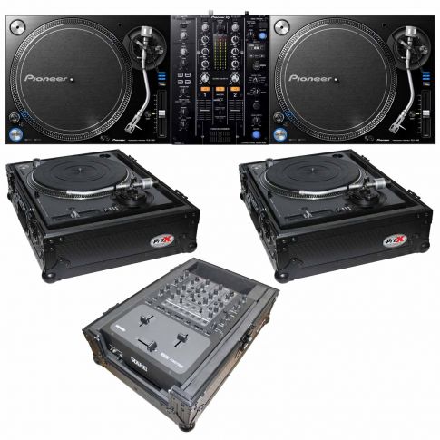 (2) Pioneer PLX-1000 Direct Drive Turntables with DJM-450 2-Channel Mixer & Black ATA Cases Professional DJ Package