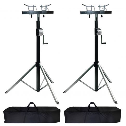 (2) Global Truss DT-3800L 12FT Smart Crank Stands w/ T-Adapters & Case Package