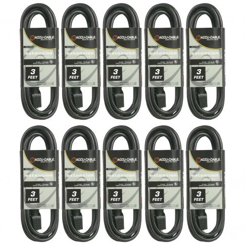 (10) American Audio EC-163-3 Black 3FT 16 Gauge AC Extension Cords